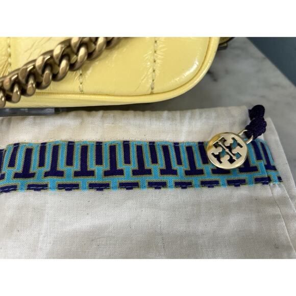 NWT Tory Burch Kira Patent Camera Bag Lemon Yellow 142808 Puffy Crossbody Mini - Picture 15 of 16